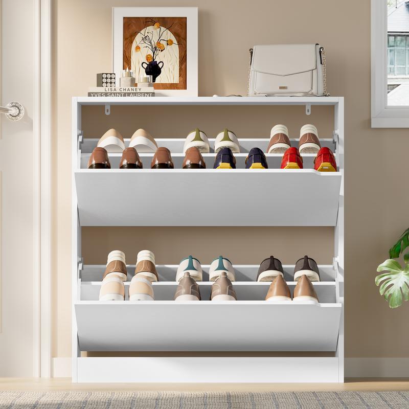 Zapatero ajustable con acabado natural y almacenamiento oculto, zapatero con 3 cajones abatibles, zapatero estrecho, organizador independiente para muebles multifuncionales de tamaño reducido