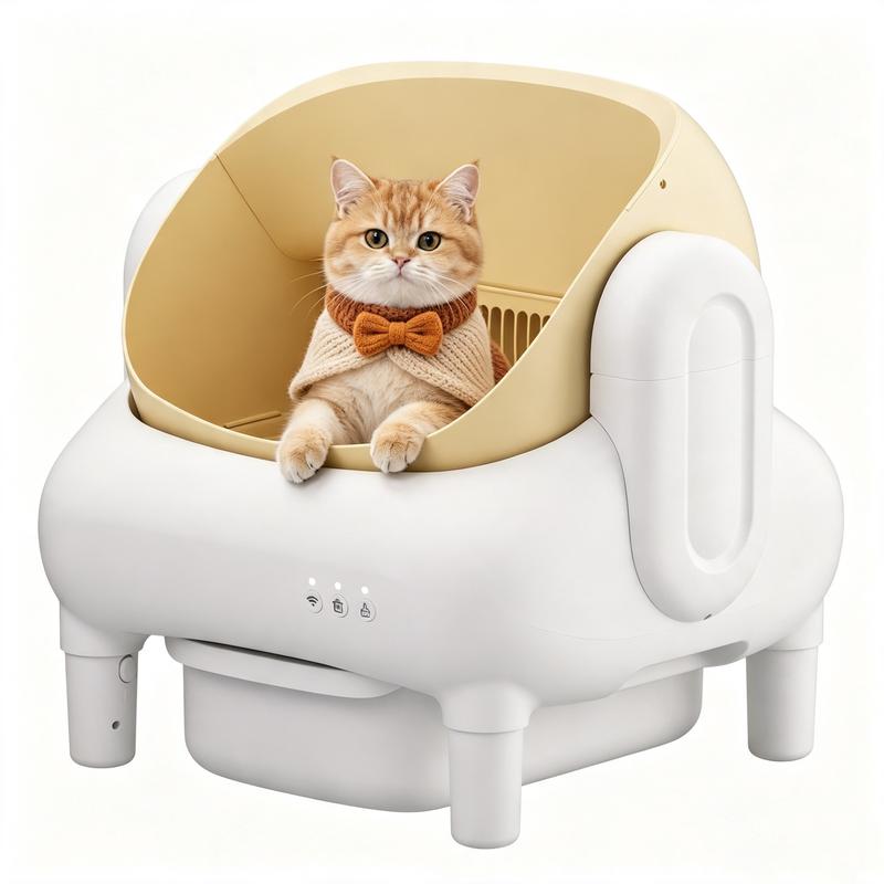 Arenero automático FUMOI para hogares con varios gatos: autolimpiable con tapa abierta, control por aplicación, solo WiFi 2.4G, sensores de seguridad de doble capa, bloqueo de olores, contenedor de residuos grande de 10.5L, alertas instantáneas, reducción