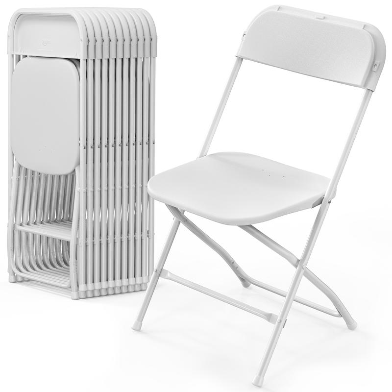 Sillas plegables de plástico VINGLI - Juegos de 4/6/10 piezas, asientos resistentes de color blanco con estructura metálica estable, diseño limpio, muebles de interior que ahorran espacio, fácil plegado, montaje rápido, patas de goma que protegen los suel