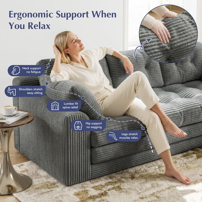 Sofá cama plegable convertible Raybee de 2-3 plazas, sofá cama extraíble sin estructura con almohadas, sofá de suelo plegable tapizado en pana con capitoné, cómodo salón con espuma de alta resiliencia y alta densidad para espacios pequeños, sala de estar