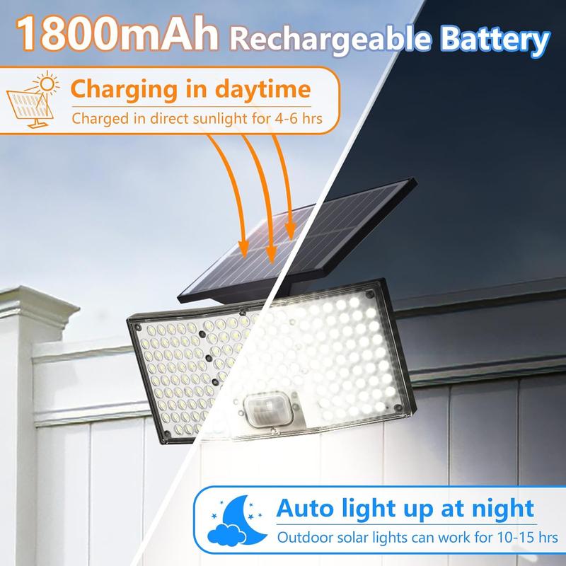 MATULSA 4/2 Luces solares con sensor de movimiento, focos LED solares con control remoto, luces de seguridad de 4000 lúmenes con sensor crepuscular, panel separado, 3 modos/IP65/cable de 5 metros, iluminación exterior para patio y garaje #SummerVibes,camp