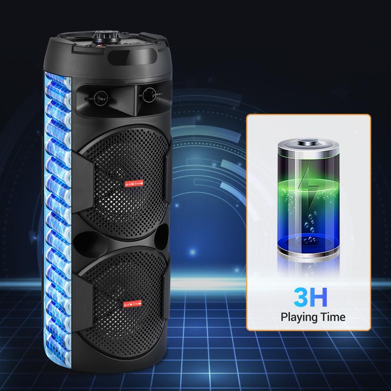 Portable Bluetooth Speaker Dual 6.5" SubWoofer Rechargeable Wireless Speaker Party Sound Box AUX / TWS / FM / Remote Control / Microphone / LED Audio