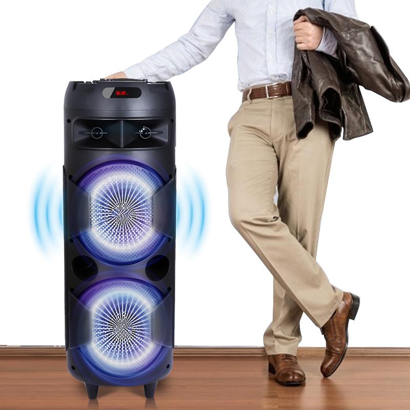 Altavoz inalámbrico doble de 8 pulgadas, sistema de altavoces portátil para fiestas, estéreo Bluetooth, woofer de 2x8", TWS, recargable, radio FM, control remoto, micrófono, iluminación LED y USB.