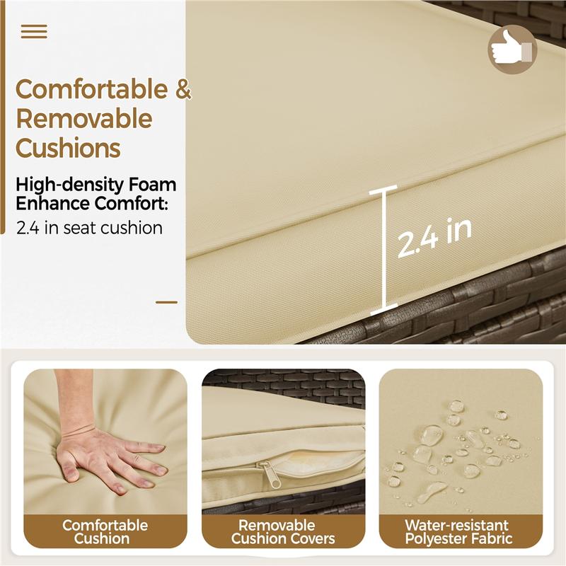 Conjunto de muebles de patio Yaheetech de 3 piezas, conjunto de muebles de ratán para exteriores, 2 sillas con cojines y 1 mesa auxiliar para bistró/porche/jardín/terraza/patio, decoración del hogar, artículos esenciales para acampar.