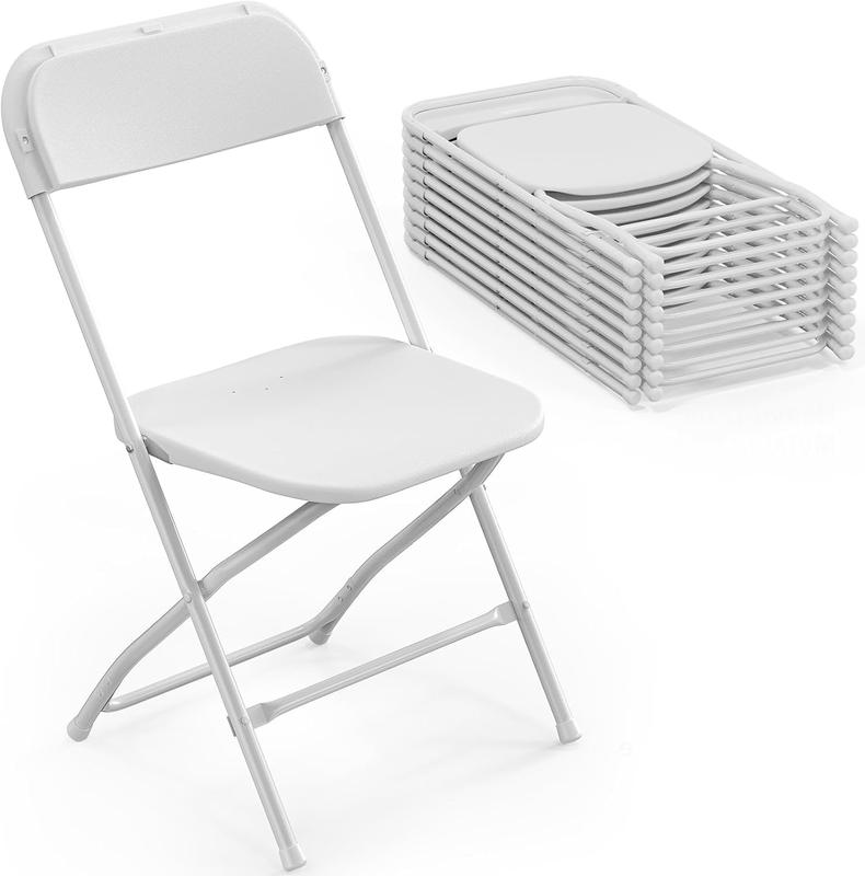 Sillas plegables de plástico VINGLI - Juegos de 4/6/10 piezas, asientos resistentes de color blanco con estructura metálica estable, diseño limpio, muebles de interior que ahorran espacio, fácil plegado, montaje rápido, patas de goma que protegen los suel