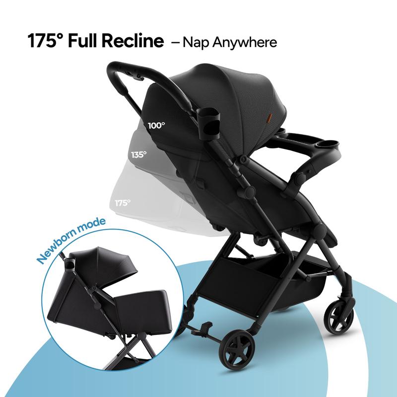Cochecito de viaje ligero Mompush Lithe V2, cochecito compacto plegable para bebé con bolsa de viaje, plegado con una sola mano, bandeja para meriendas, asiento reclinable mecánico, apto para aviones, capota con protección UPF 50+ y funda para la lluvia.