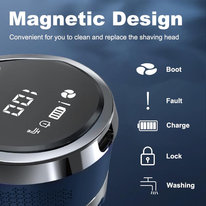 Afeitadora eléctrica KOMINGDON de 7 hojas con levitación magnética para hombre, resistente al agua IPX7, uso en seco y húmedo, inalámbrica, para un afeitado suave de cabeza y cuerpo, con carga rápida USB-C, afeitadora inalámbrica, afeitado suave, acero al