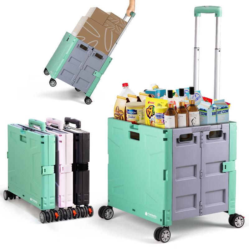 Carrito portátil Hombetta Green, carrito plegable con ruedas, tapa y ruedas, carrito de almacenamiento que ahorra espacio con capacidad para 75 kg (165 libras) para compras, equipo de camping, viajes y uso diario. Carrito plegable tipo carro.