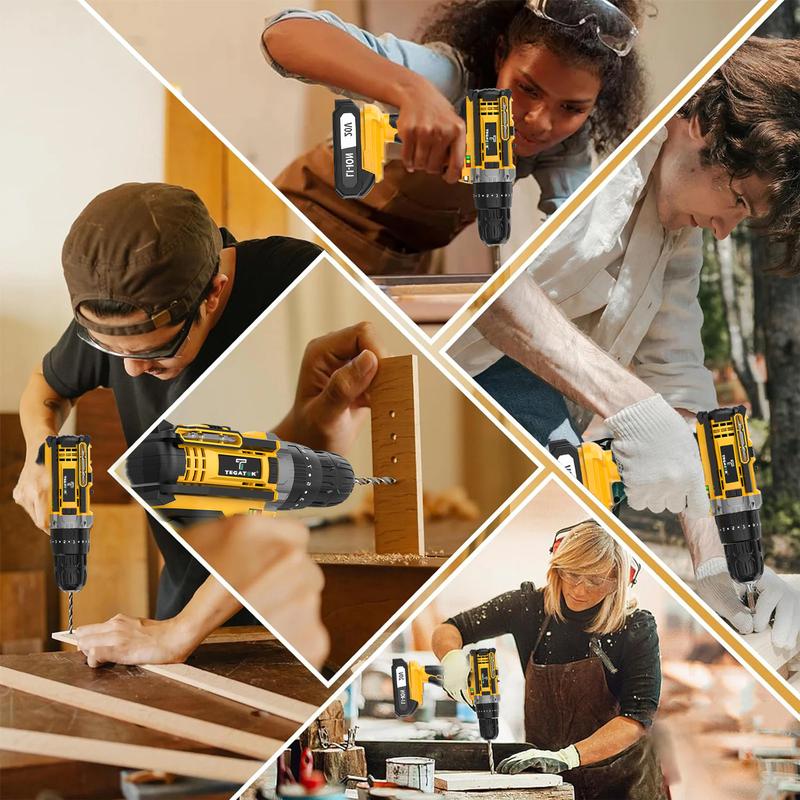 Juego de 136 piezas de taladro de impacto inalámbrico con batería recargable de 20 V, kit de herramientas compacto todo en uno, regalo perfecto, ideal para reparaciones del hogar y proyectos de bricolaje.