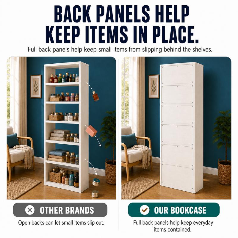 【Almacenamiento y exhibición de 6 niveles】 Librería y estantería independiente delgada IRONCK de 160 cm de altura para el hogar, la oficina y espacios pequeños, color blanco
