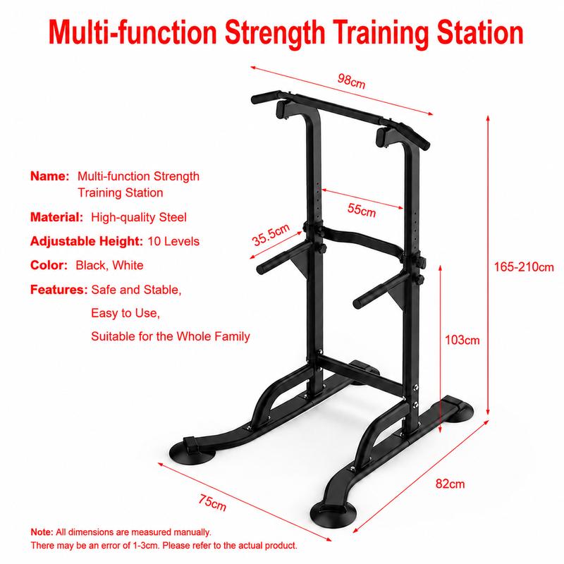 Torre de dominadas multifuncional, estación de fondos de acero resistente para entrenamiento en gimnasio en casa, altura ajustable, capacidad de peso de 150 kg (330 lbs), equipo de gimnasio en casa, acero inoxidable, 129*51*12 cm, ajustable.