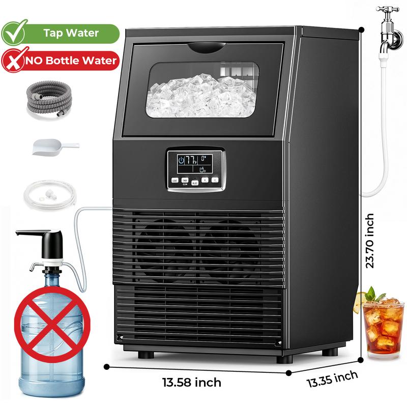 Kismile Máquina para hacer hielo comercial, 2026 mejorada 66 libras/80 libras/100 libras/120 libras 24 horas máquina de hielo de acero inoxidable con capacidad de almacenamiento de 33 libras, máquina de hielo independiente autolimpiante para el hogar, bar