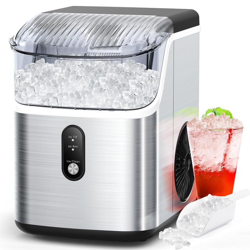 Máquina de hielo COWSAR Nugget para encimera, máquina de cubitos de hielo blandos y masticables, fabricación rápida de hielo con un solo botón, 15,4 kg/día, autolimpiante, máquina de hielo portátil de acero inoxidable.