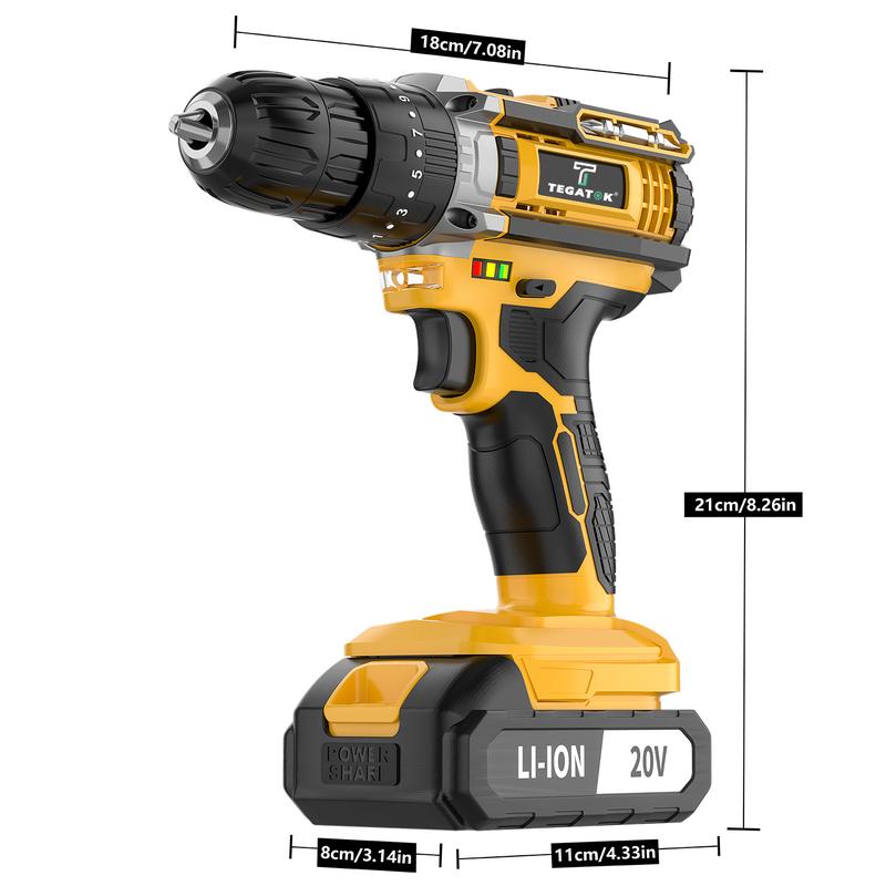 Juego de 136 piezas de taladro de impacto inalámbrico con batería recargable de 20 V, kit de herramientas compacto todo en uno, regalo perfecto, ideal para reparaciones del hogar y proyectos de bricolaje.