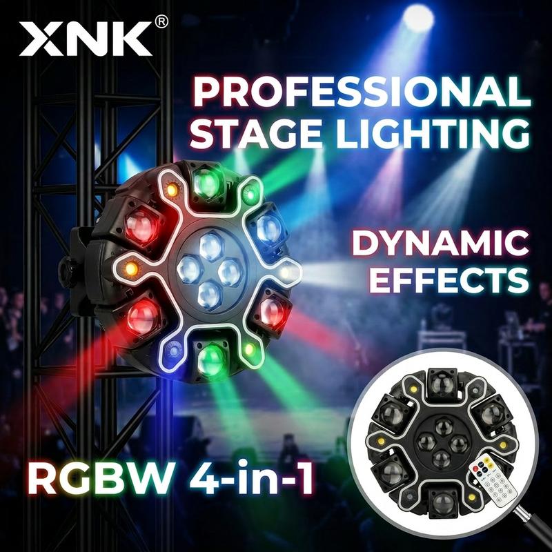 Cabeza móvil para DJ XNK 200W - Haz RGBW, estroboscopio de panal, DMX512, activado por sonido, luces LED coloridas, LED regulable, iluminación novedosa multicolor RGB para fiestas y escenarios summergarden, iluminación RGB dinámica, iluminación RGB ajusta