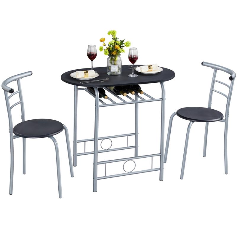 Juego de mesa de comedor de 3 piezas, mesa de cocina y sillas para 2 personas con patas de acero y estante de almacenamiento para cocina, apartamento o espacio pequeño.