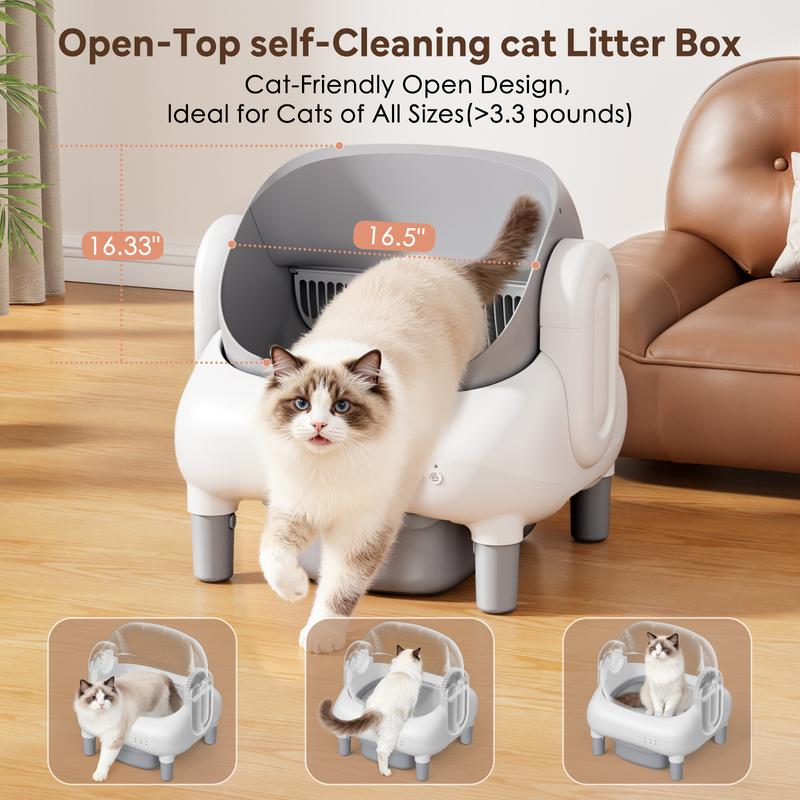 Arenero automático FUMOI para hogares con varios gatos: autolimpiable con tapa abierta, control por aplicación, solo WiFi 2.4G, sensores de seguridad de doble capa, bloqueo de olores, contenedor de residuos grande de 10.5L, alertas instantáneas, reducción