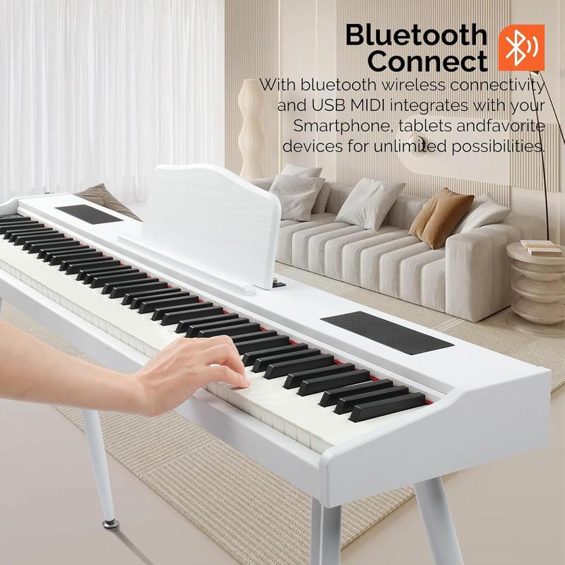 Kit de teclado de piano digital portátil GLARRY de 88 teclas semipesadas, con soporte, pedales triples, fuente de alimentación, 2 altavoces, Bluetooth, conector para auriculares de 3,5 mm y 128 ritmos para principiantes.