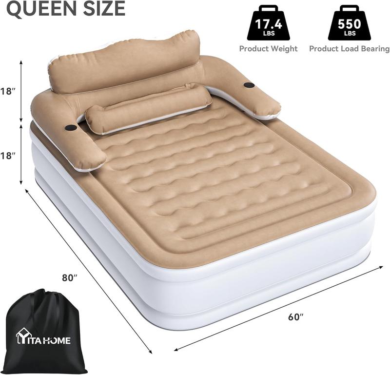 Colchón de sofá cama inflable tamaño Queen de YITAHOME con cabecero y bomba, sofá cama inflable para sala de estar.