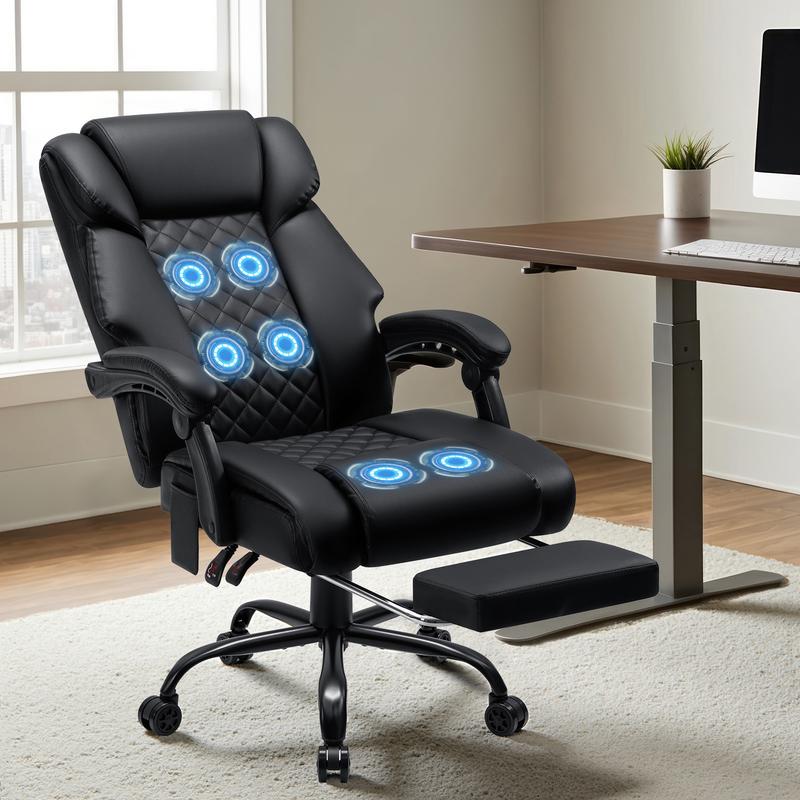 Silla de oficina con masaje HOFFREE de 181 kg con reposapiés, vibración de 6 puntos, ergonómica, ejecutiva, reclinable, con respaldo alto, color negro.
