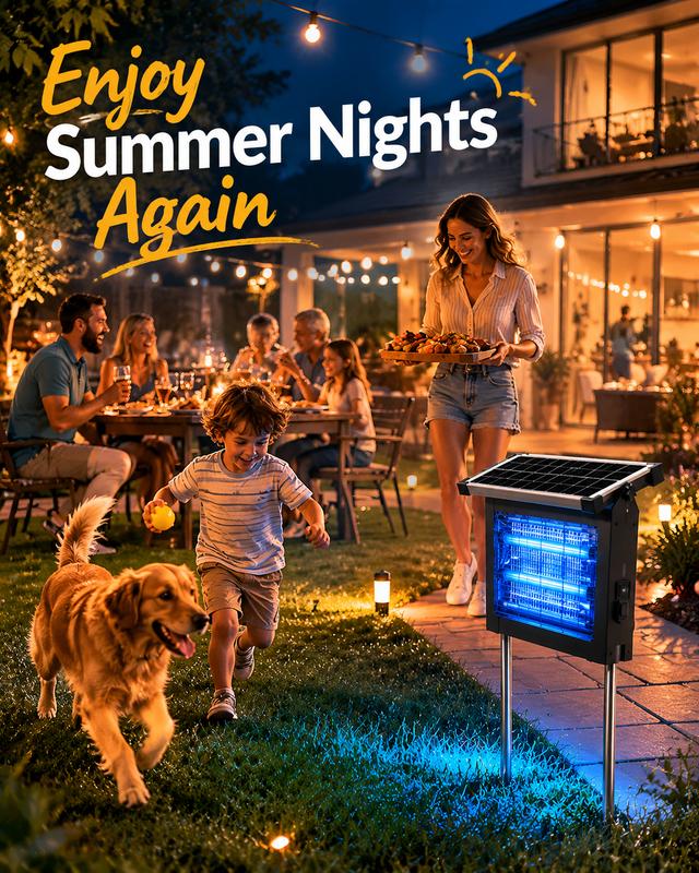 Exterminador de insectos solar para exteriores, exterminador de mosquitos con red eléctrica de 4500 V y luz UV, trampa recargable para moscas, control de insectos impermeable para patio, jardín, césped y patio trasero.