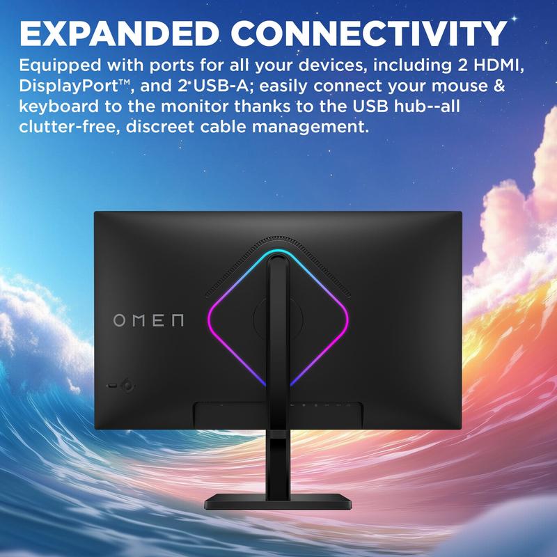 Monitor de escritorio OMEN 27qs G2 de 27 pulgadas, QHD, 280 Hz, plano y listo para juegos. Monitor de alto rendimiento de 26 a 28 pulgadas con diseño refinado, base, organizador de cables y puerto DP para actualización de juegos.