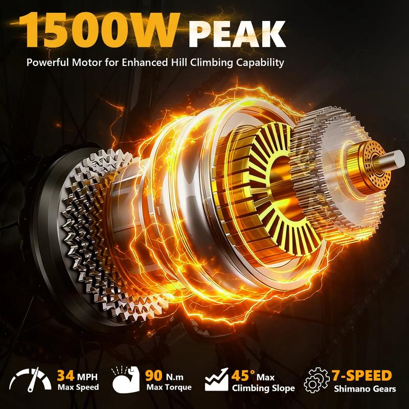 Bicicleta eléctrica todoterreno de 1500 W | Suspensión completa | Velocidad máxima 55 km/h | Autonomía de más de 64 km | Batería extraíble de 48 V y 15 Ah | Faros LED | Neumáticos anchos todoterreno de 20 pulgadas | Bicicleta eléctrica con certificación U