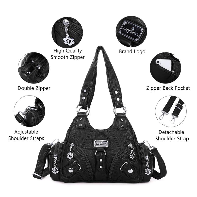 Bolso de mano pequeño y moderno para mujer Angel Kiss - Bolso tote multibolsillos de piel texturizada Vagen con cremallera, bolso de hombro Tramp, bolso Angel Kiss, accesorios para mujer, estilo veraniego