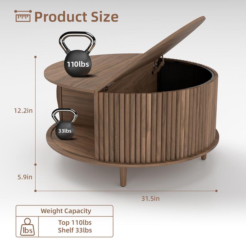 Mesa de centro moderna de mediados de siglo con almacenamiento - Mesa de centro de 80 cm (31,5") con puerta corrediza de nogal para espacios pequeños