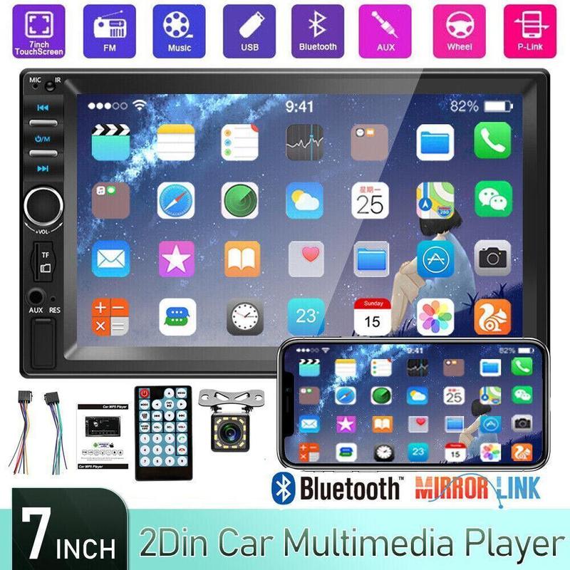Radio estéreo para coche de 7 pulgadas, doble DIN, con pantalla táctil y cámara de marcha atrás, radio estéreo HD con pantalla táctil, llamadas manos libres Bluetooth, FM, TF, AUX, USB, reproductores de vídeo para coche Outdoorfun, reproductor Android par