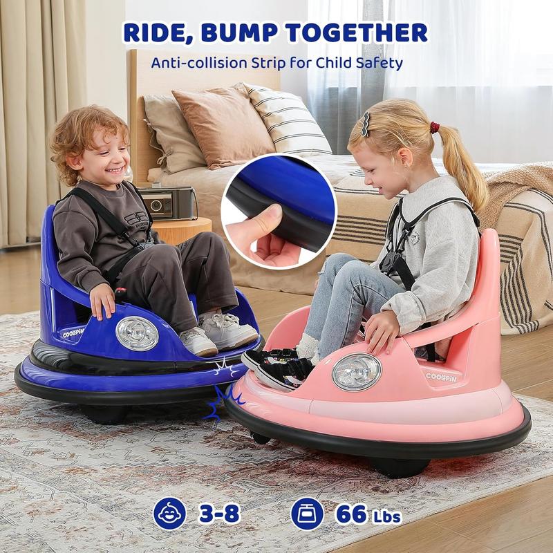 Coche de choque de 12 V para niños pequeños, juguete eléctrico infantil con mando a distancia, 2 velocidades, giro de 360°, luces LED, música y pegatinas personalizables, regalo para niños y niñas de 3 a 6 años.