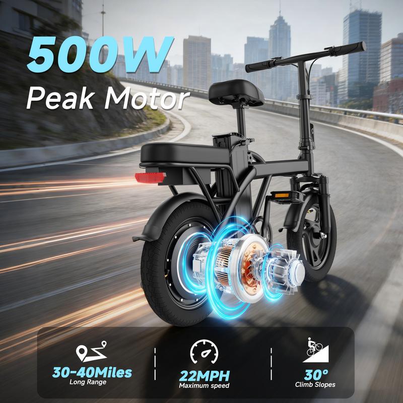 【Bicicleta eléctrica】 Bicicleta eléctrica | Potencia máxima de 750 W | Velocidad máxima de 35 km/h | Neumáticos de 35,5 cm | Autonomía de 35 a 64 km | Asiento doble | Freno monomando | Asiento regulable en altura