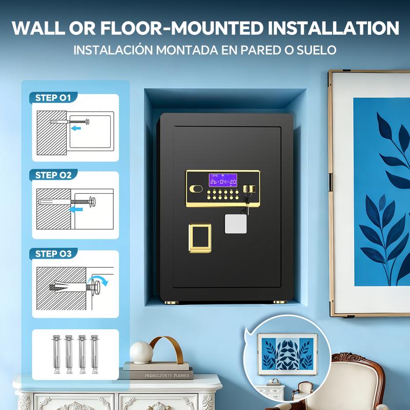 Caja fuerte grande, caja fuerte digital con teclado, sistema de alarma inteligente y cerradura interior, para objetos de valor, dispositivos de espionaje, caja fuerte interior con bolsa ignífuga e impermeable, artículos esenciales para la renovación del h