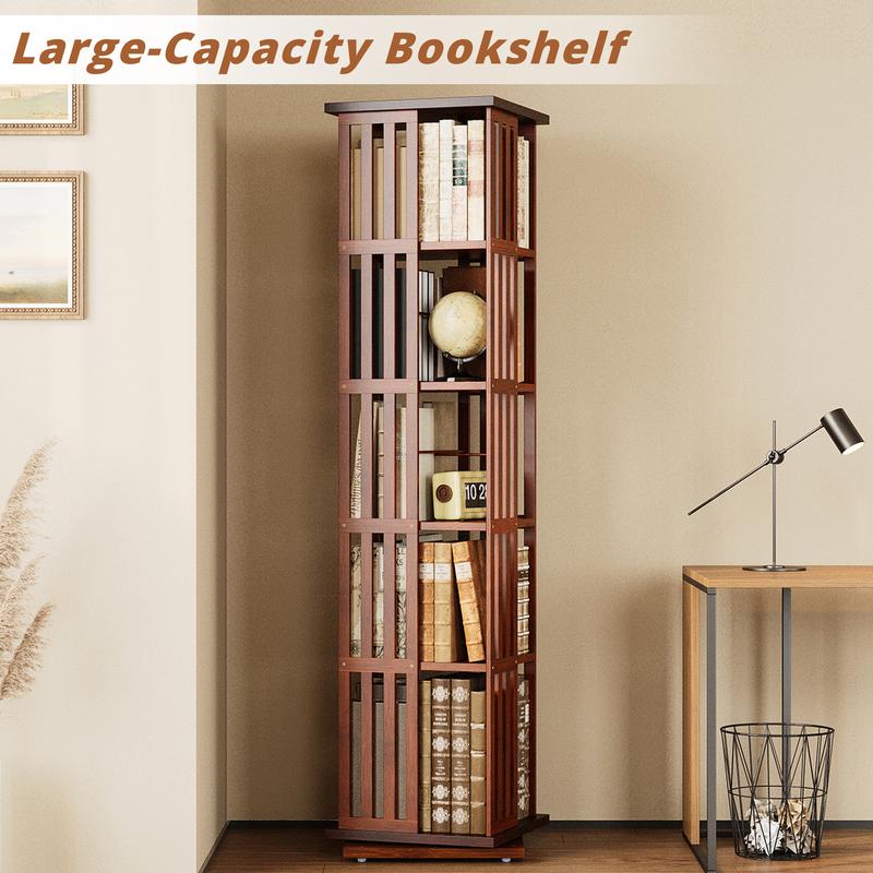 Estantería giratoria de 360° con cajones IRONCK de 60" y 5 niveles de madera de bambú, estantes ergonómicos ajustables, estante de almacenamiento giratorio para sala de estar y dormitorio.