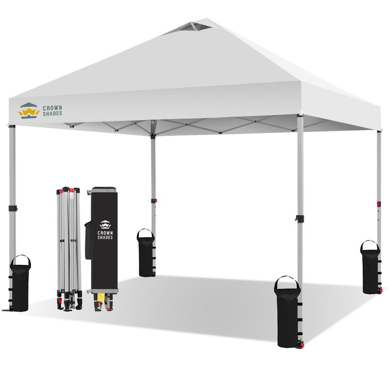 Toldo plegable CROWN SHADES de 10x10 pies, toldo con cierre central patentado de un solo empujón, bolsa de almacenamiento de nuevo diseño, 8 estacas, 4 cuerdas, decoración para el hogar, artículos esenciales para acampar, toldo para el jardín.