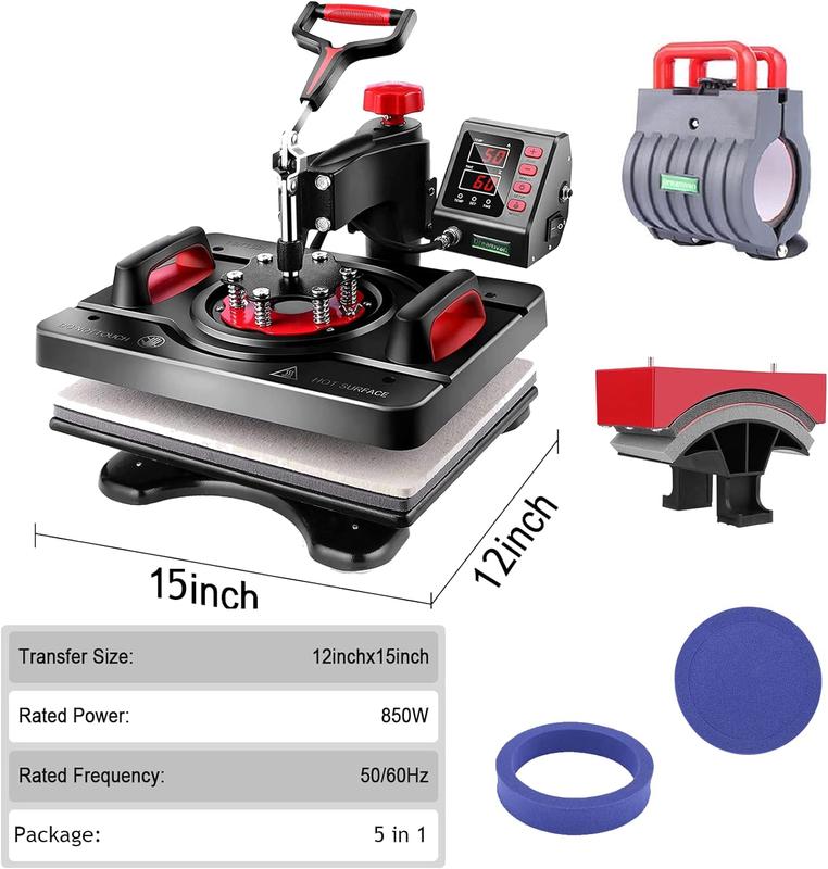 Máquina de sublimación profesional AKEYDIY de 15" x 12", con brazo giratorio, para impresión de camisetas, transferencia térmica, máquina de prensa de calor digital para vasos, camisetas, tazas, sombreros, platos y gorras. Regalos de Navidad para amantes