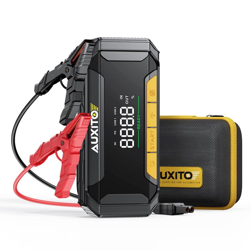 Arrancador de batería AUXITO 2025 mejorado, 8000 A de potencia máxima (para todos los motores de gasolina y diésel de hasta 10.0 L), 12 V, portátil, con linterna de 3 modos.