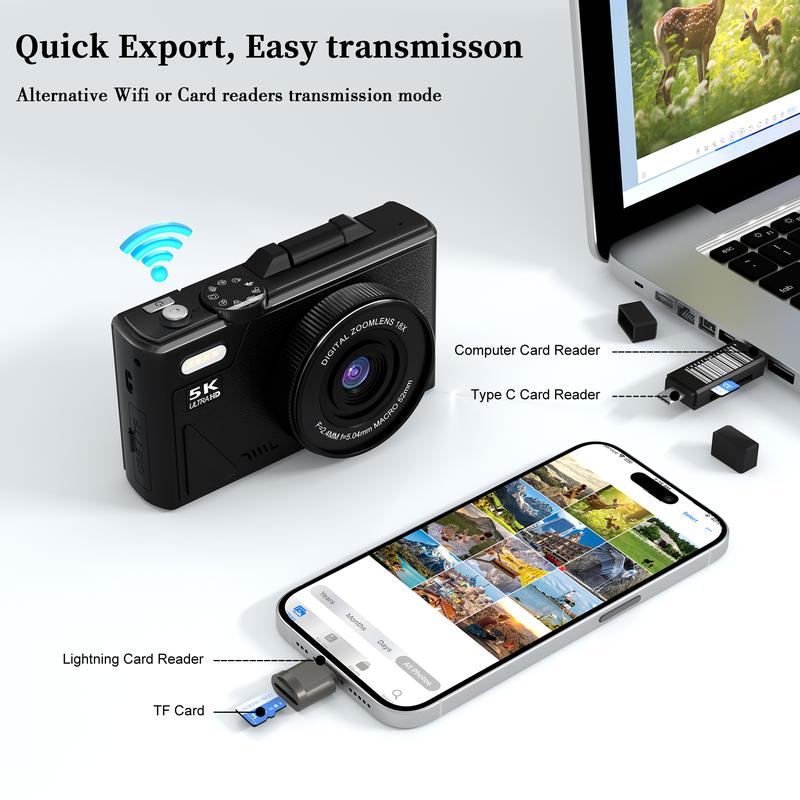 Cámara digital 5K 2026, cámara retro portátil, cámara digital de 180° con pantalla abatible, cámara para vlogging con zoom digital 18X, cámaras para fotografía, cámara de viaje compacta para adolescentes, regalos de verano
