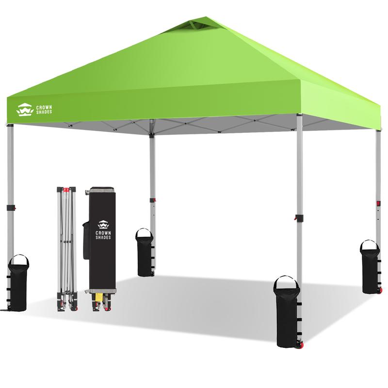 Toldo plegable CROWN SHADES de 10x10 pies, toldo con cierre central patentado de un solo empujón, bolsa de almacenamiento de nuevo diseño, 8 estacas, 4 cuerdas, decoración para el hogar, artículos esenciales para acampar, toldo para el jardín.