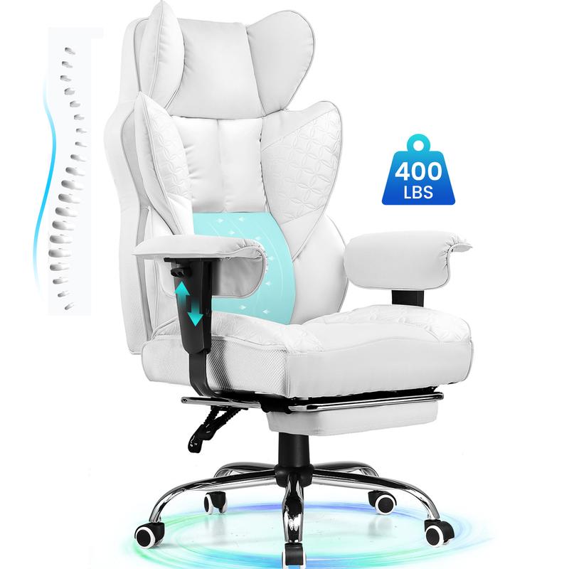 【Ofertas imperdibles】Silla de oficina grande y alta COMHOMA, soporta hasta 181 kg (400 lbs), silla ergonómica para juegos con cuero de lujo con relieve, reposapiés, reclinación de 150°, reposabrazos ajustables y respaldo con resortes ensacados.