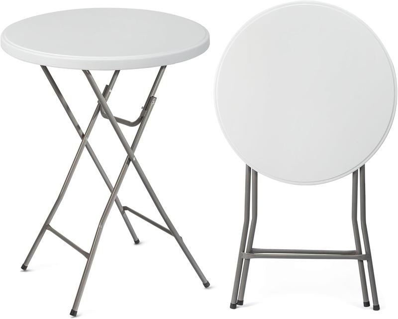 Mesa redonda plegable de plástico VINGLI de 23,5/32" de altura de bar, material HDPE con acabado de metal gris, mesa alta para fiestas al aire libre, cafeterías, restaurantes, patios traseros, comedores, eventos de bodas, 1 unidad.