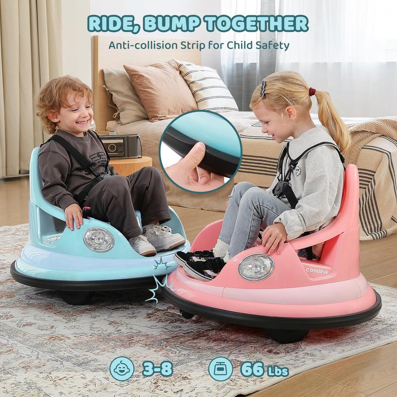Coche de choque de 12 V para niños pequeños, juguete eléctrico infantil con mando a distancia, 2 velocidades, giro de 360°, luces LED, música y pegatinas personalizables, regalo para niños y niñas de 3 a 6 años.