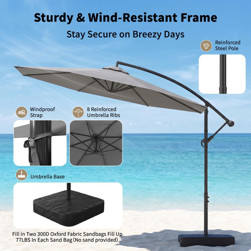 Sombrilla de patio Lilypelle Offset con base, 99% de protección UV, impermeable, para exteriores, ideal para patio, jardín o piscina, 3 metros, con inclinación de 45°, diseño voladizo, summerwins, decoración del hogar, artículos esenciales para acampar, d