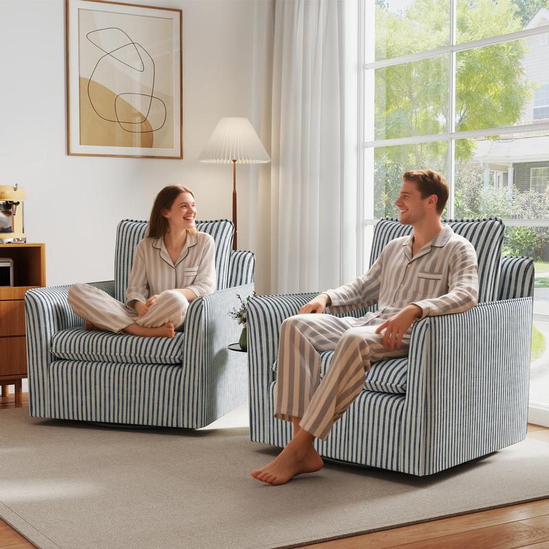 Sillón de lectura giratorio tapizado EBELLO con cojín de respaldo – Sillón moderno sin brazos con asiento suave y patas de madera para dormitorio, sala de estar, espacios pequeños, fácil de montar, silla de tocador