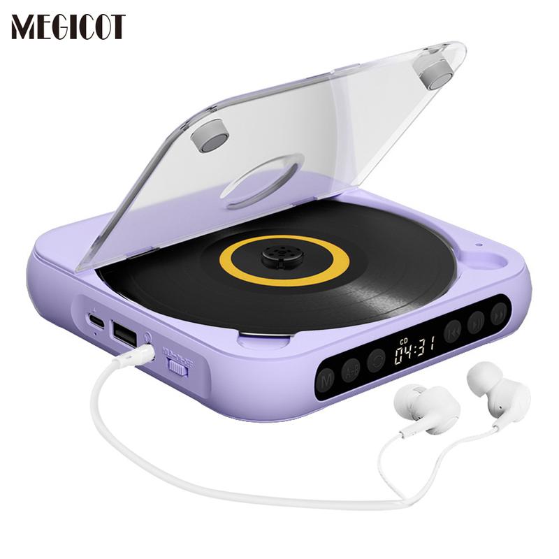Reproductor de CD inalámbrico recargable Bluetooth 5.3 MEGICOT - Reproductor de audio multiformato con batería de 2000 mAh, controles de botón, función de retención de altavoz, pantalla LED, puerto USB, compatibilidad con auriculares, bloqueo de teclas, r