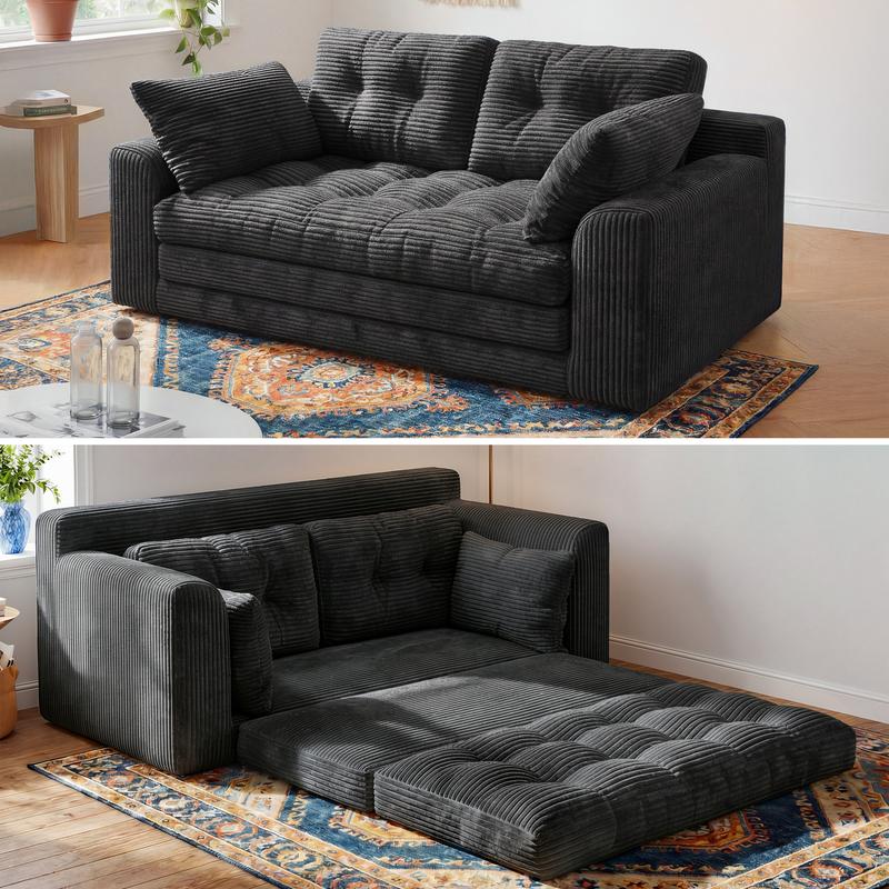 Sofá cama plegable convertible Raybee de 2-3 plazas, sofá cama extraíble sin estructura con almohadas, sofá de suelo plegable tapizado en pana con capitoné, cómodo salón con espuma de alta resiliencia y alta densidad para espacios pequeños, sala de estar