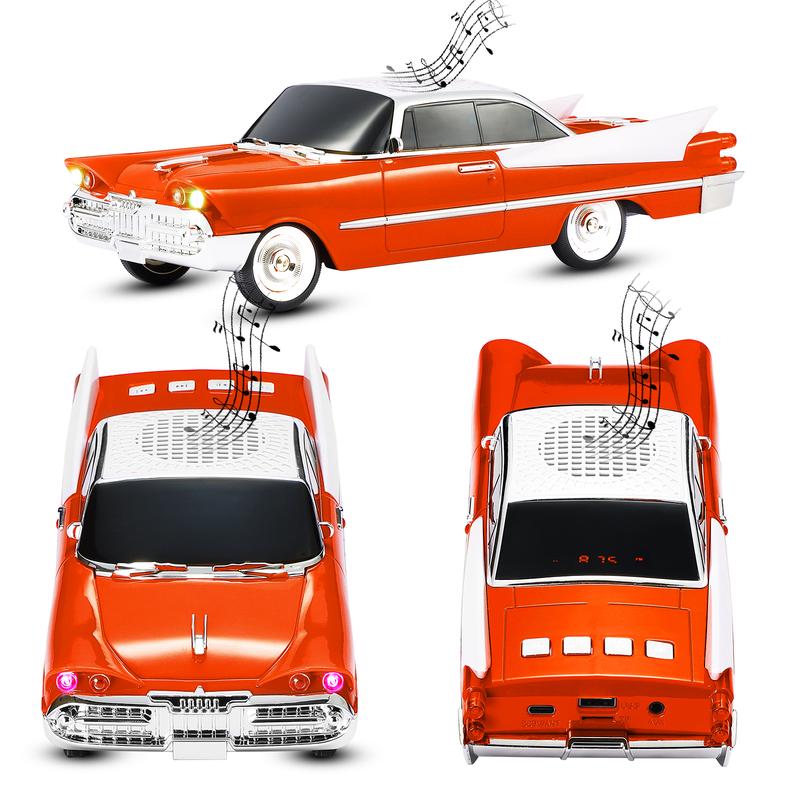 Altavoz Bluetooth WSTER WS-1965 réplica de muscle car clásico con luces LED, batería recargable y audio portátil para amantes de los coches.