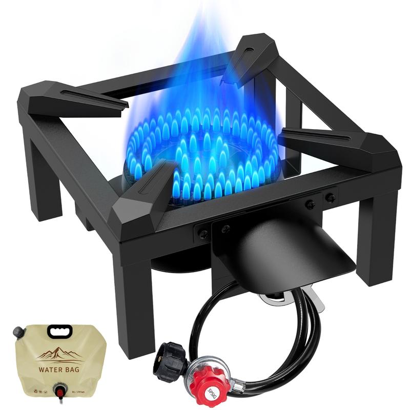 Quemador de propano de alta presión Bestfire de 100 000 BTU, estufa de gas individual para exteriores con bolsa de agua y manguera ajustable de 1,25 m con regulador para cocinar en el jardín.