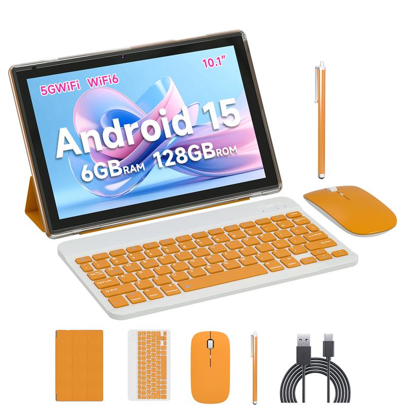 Tablet Android 15.0 de 10,1", 20 GB 6+14 RAM, 128 GB ROM + 1 TB expandible, Octa-Core de 2,0 GHz, WiFi 6 5G y Bluetooth 5.0 con teclado, ratón y lápiz óptico, paquete completo, tabletas perfectas con pantalla táctil.