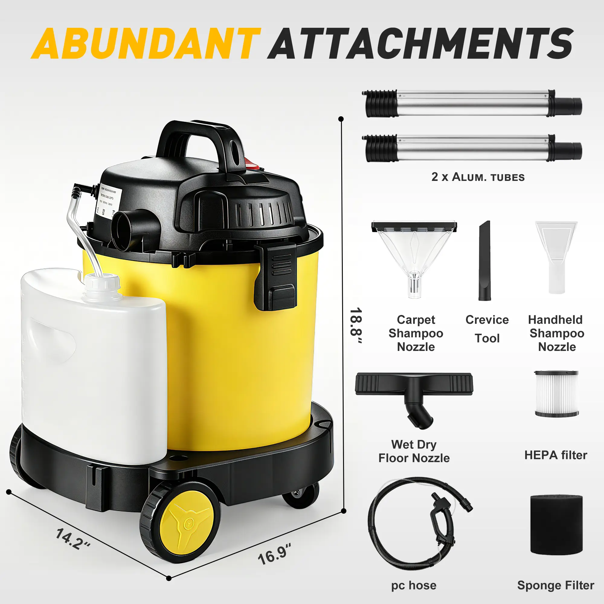 Aspiradora en seco y húmedo de 5.5 + 1 galones – Potente succión de 17 kPa, limpiador multiusos 4 en 1 con cable de 15 pies, funcionamiento silencioso de 70 dB – Ideal para pelo de perro, garaje, hogar y automóvil.